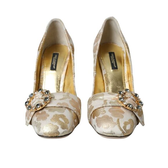 Dolce & Gabbana Gold Jacquard Crystals Heels Pumps Women's Shoes - Picture 2 of 6
